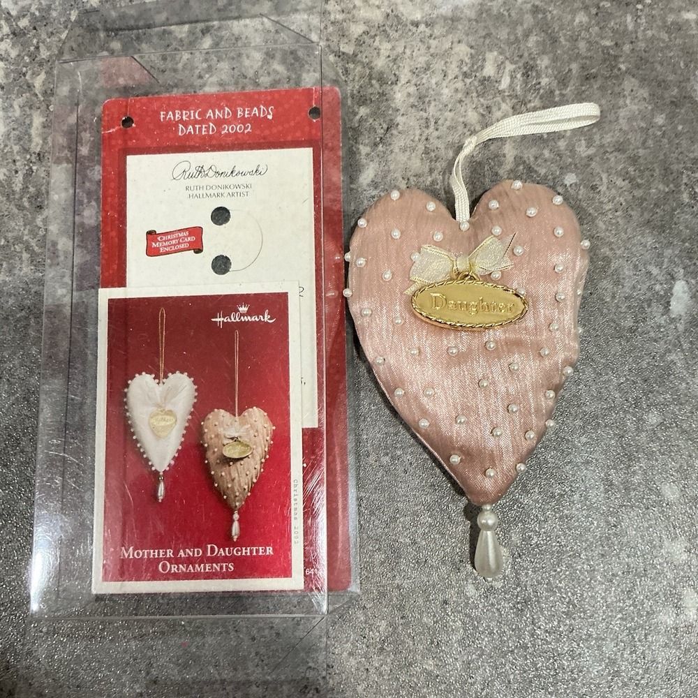 2002 Hallmark Daughter Heart Fabric & Beads Christmas Tree Ornament New Plush